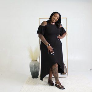 Cold Shoulder High Low Maxi Dress